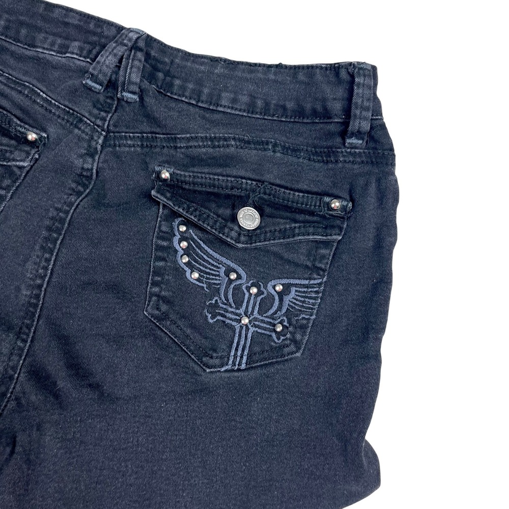 Gothic Bootcut Jeans Embellished Cross Pocket‎ Sz M 29 Grunge Y2K 2000's McBling - Picture 3 of 8